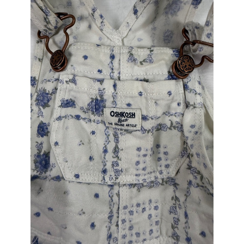 OshKosh B'gosh Floral Patchwork Overalls 6M White Blue Vestbak Baby Girl